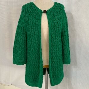 Lafayette 148 Green Cable Knit Woven Sweater Size XL